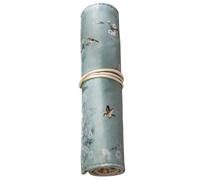 HAKIDZEL Retro Sky-Blue Cloth Pen Roll with Beautiful Flowers and Cranes Design Lightweight Pencil Storage Bag for Home Office