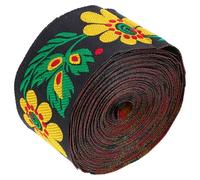 HAKIDZEL Ribbon Polyester Silk Floral Embroidered Jacquard Woven Trim Black Decorative Tape Folk Style Beautiful 5cm Wide 7 Meters for Art and Crafts Or Clothes for