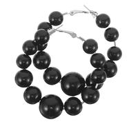 HAKIDZEL Round Dangle Earrings Black Large Round Plastic Beaded Hoop Earrings for Women 1 Pair for Evening Gowns