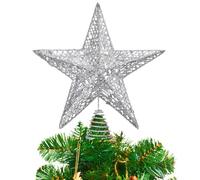 HAKIDZEL Silver 30cm Christmas Tree Topper Star with 5 Pointed Shape, Made of Iron and Glitter, Cone Holder That Stands Firmly, for Festival Occasions and Home Decoration
