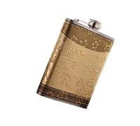 HAKIDZEL Stainless Steel Portable Hip Flask Lid 180ml Whiskey Bottle Retro Pattern Golden Design Travel Outdoor Drinking