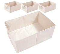 HAKIDZEL Storage Bin with Window Collapsible Beige Cotton and Linen Fabric 4pcs Large Capacity Rectangular Organizer and Quilts, for Closet and Wardrobe Storage