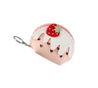 HAKIDZEL Strawberry Change Purse Mini Wallet, Pu Leather Coin Pouch with Keychain, Organising Credit Cards and USB Charger Cable, Pink Chic Wallet for School or Going