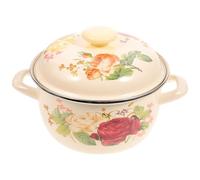 HAKIDZEL Vintage Enamel Stewing Pot Multi-use Cooking Stockpot with Lid and Double Handles with Even Heating and High Temperature Resistance in for Rice and Noodle Cooking