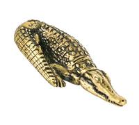 HAKIDZEL Vintage Golden Brass Crocodile Statue Lifelike Animal Figurine Tea Pet Home Décor Ornament Space-saving Design for Desk Or Shelf Display