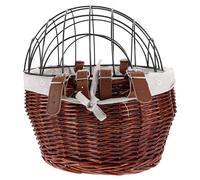 HAKIDZEL Wicker Bicycle Pet Basket Front Basket for Cat and Dog with Detachable Design and Wire Mesh Covers Sturdy Iron Mounting Hardware for Shopping and Commuting