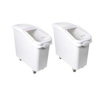 Hakka 102L/2PACK Commercial Rice Storage Container with Four Pulleys,Dry Food Storage Containers with Scoop,Cereal Dispenser Plastic for Kitchen Restaurant