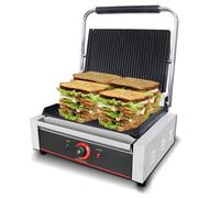 Hakka Electric Panini Press Grill, Commercial Contact Sandwich Toast Maker Non-Stick Ribbed Wider Plate 50-300℃ Temp Control Catering Machine for Making Breakfast, Steak, Hamburgers