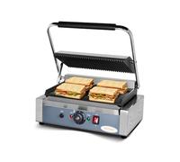 Hakka Electric Panini Press Grill, Commercial Contact Sandwich Toast Maker Non-Stick Wider Plate 50-300℃ Temp Control Catering Machine