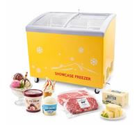 Hakka Freestanding Large Chest Freezer, Yellow Freezer 201L Capacity Equipped with casters,with Sliding Glass Top,with Removable Storage Basket,Temperature -18~-22℃