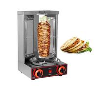 Hakka LPG Gas 360° Rotating Meat Rotisserie, Shawarma Doner Kebab Gyro Machine Vertical Stainless Steel Broiler Barbecue Roaster with Heating Plate