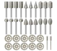 Hakkin 30Pcs Diamond Grinding Bit Set Compatible with Dremel Accessory Diamond Grinding Burr Rotary Tool Accessories with 3mm Shank Cutting Wheel for Stone Glass Carving Polishing