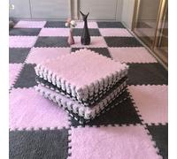 Haklein 10Pcs 30x30x1cm Plush Foam Puzzle Area Rug, Soft Interlocking Carpet Mats for Bedroom Livingroom Playroom Gym Yoga,Cuttable Floor Mat (Grey and Pink)