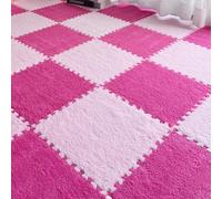Haklein Plush Foam Floor Tiles Mat, Interlocking Puzzle Area Rug, Bedroom Soundproof Carpet Mats, Soft Foam Floor Mat for Home Playroom Gym Yoga Decoration (20Pcs,Rose and Pink)