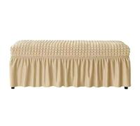 Haklein Stretch Square Bench Cover, Soft Long Stools Skirt Slipcover, Dustproof Shoe Chair Ottoman Storage Footstool Sofa Bench Protector (S,Beige)