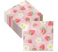 HAKOTI 40Pcs Strawberry Napkin - Pink, Multi-Ply Paper Disposable Party Napkins, 13 x 13 inches, Summer Fruit Theme Birthday Party Decoration for Boys Girls Baby Shower Party