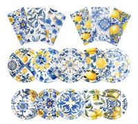 HAKOTI Capri Lemon Party Decorations, 60 Pcs Amalfi Coast Tableware, Paper Plates & Napkins, Blue & Yellow, Mediterranean Coastal Style, Disposable