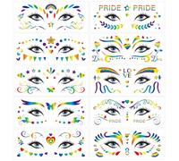 HAKOTOM Rainbow Tattoo LGBT Temporary Glitter Face Tattoo Pride Tattoos LGBT Stickers for Children Adults Face Summer Theme Party Pride Parades Carnival Pack of 10