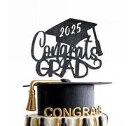 HAKPUOTR 2021 Graduation Cake Topper, Black Glitter Congrats Cap, Double-sided, Perfect for 6-10 Inch Cakes, Kindergarten to Doctorate Ceremonies
