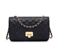 HAKSIM Women Black Quilted Purse Lattice Clutch Small Crossbody Shoulder Bag with Chain Strap Leather