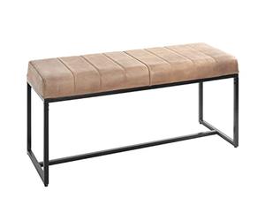 HAKU Bench Brown, Black, Genuine Leather, Metal - Dim.: W 100 cm X H 48 cm X D 38 cm, Style: Industrial