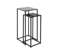 HAKU Set of 2 Flower Column Black, Metal, Tempered Glass - Dim.: W 25/30 x H 60/70 x D 25/30 cm, Style: Modern