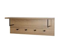 HAKU Wall Coat Rack Dark Oak MDF Metal Black Coat Rack with 4 Hooks Clothes Rail and Hat Shelf Dimensions: W 80 cm x H 30 cm x D 20 cm Style: Modern