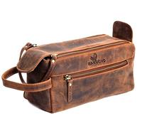 HAKUCHO Walton Buffalo Leather Toiletry Bag, Tan Brown