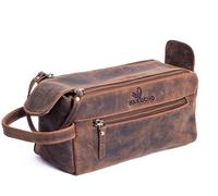 HAKUCHO Walton Buffalo Leather Toiletry Bag, Tan Brown
