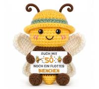 Hakumata 50th Birthday Gift for Women - Hand Crocheted Bee Figurine with Funny Lucky Card, Positive Bee Pocket Hug Gifts for 50th Birthday for Best Friend, Colleague, Approx. 7 x 5 x 10 cm