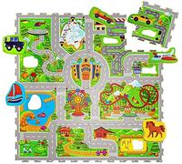 Hakuna Matte Children's City Puzzle Rug 1.2 x 1.2 m - 16 Interlocking Foam Tiles - Children's Rug 20% Thicker and Soft - Odourless, Formamide Free, EN-71 Certified (Holiday)