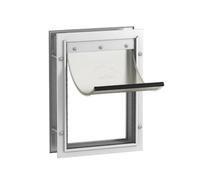 Hakuna Pets Deluxe Aluminium Pet Door, Lockable Cat Flap and Small Dog Door, 2-Way Locking Panel, Weatherproof Magnetic Flap, Fits Screens, Doors, Walls and Glass up to 70mm Thick, Medium, White