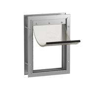 Hakuna Pets Deluxe Aluminium Pet Door, Lockable Cat Flap and Small Dog Door, 2-Way Locking Panel, Weatherproof Magnetic Flap, Fits Screens, Doors, Walls and Glass up to 70mm Thick, Medium, Silver