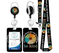 HAKUNEI Be Kind Daisy Id Badge Holder with Breakaway Lanyard Positive Badge Holder with Reel Retractable Detachable Name Card Tag ID Protector Badge Reel for Nurse Doctor Office Employees Women