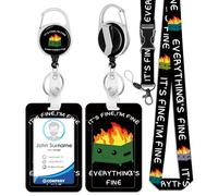 HAKUNEI Dumpster on Fire Lanyards for ID Badges and Keys Funny Badge Reel Retractable Badge Clip I'm Fine ID Badge Holder with Breakaway Lanyard Teacher Nurse Office Gifts