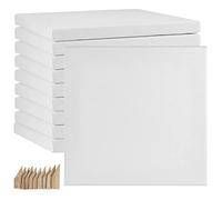 HAKZEON 10 Pack 20 x 20 cm Stretched Blank Square Canvas, Artist Blank Canvas Frame Stretcher with 80 Tightening Keys, White Stretched Canvas for Acrylic Painting, Oil Painting, Wet and Dry Art Media