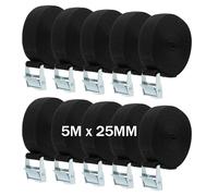 HAKZEON 10 Pack 5m x 25mm Tie Down Lashing Straps, Adjustable Heavy Duty Tensioning Belts Lashing Straps, Cam Buckle Pull Tie Down Strap for Bicycle Carrier Cargo Trailer Car Luggage, Black