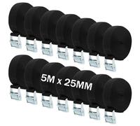 HAKZEON 14 Pack 5m x 25mm Tie Down Lashing Straps, Adjustable Heavy Duty Tensioning Belts Lashing Straps, Cam Buckle Pull Tie Down Strap for Bicycle Carrier Cargo Trailer Car Luggage, Black