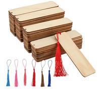 HAKZEON 144 Pcs Wood Blank Bookmarks Set, 72 Pcs DIY Craft Wooden Blank Bookmarks with Holes and 72 Pcs Colorful Tassel, Rectangle Bookmark for Wedding, Party, Handmade Decor, 12x3.2cm