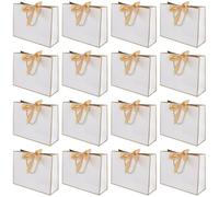 HAKZEON 16 Pack White Gift Bags with Gold Bow Ribbon, 32x25x11cm Luxury Present Bags for Birthday, Wedding, Party