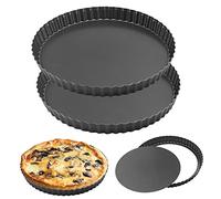 HAKZEON 2 Pack 10 Inch Non-Stick Quiche Tart Pan with Loose Bottom, Removable Quiche Dish Fluted Flan Tin for Baking Quiches, Pies, Flans, Cheese