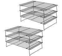 HAKZEON 2 Set 3-Tier Black Cooling Rack, Baking Cooling Racks, Stackable Baking Wire Racks Non-Stick Grilling Cooling Tray Foldable Drying Cooler Stand for Biscuits, Cakes, 40 x 25 x 22cm