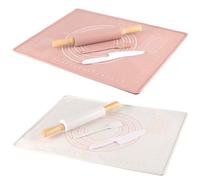 HAKZEON 2 Set 37.5cm Silicone Rolling Pin with Handle, 60x30 cm Non Stick Silicone Baking Pastry Mat, Pastry Brushes and Dough Scraper for Dough, Pizza, Pasta, Cookies