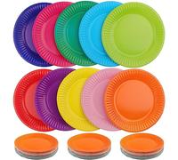 HAKZEON 200Pcs 7 Inch Colorful Paper Party Plates Set, Round Coloured Paper Plates for Serving Wedding Birthday Party, Picnic, 10 Colours