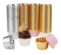 HAKZEON 200PCS Small Foil Cupcake Cases, 50 x 40mm Foil Cupcake Cups Liners, Muffin Cases, Greaseproof Baking Cups in 4 Colors for Baking, Desserts in Party, Wedding, Birthday
