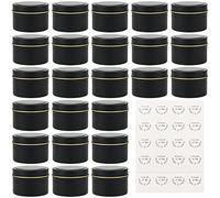HAKZEON 24PCS 4Oz Candle Tins Bulk with Lids and 32 Stickers, Matte Black Round Small Sample Candle Jars for Candle Making, Storage, Crafts, and More