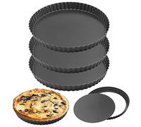 HAKZEON 3 Pack 10 Inch 25cm Non-Stick Quiche Tart Pan with Loose Bottom, Removable Quiche Dish Fluted Flan Tin for Baking Quiches, Pies, Flans, Cheese