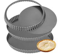 HAKZEON 3 Pack 30 cm Quiche Tart Pan, Non-Stick Fluted Tart Tin with Loose Base for Creating Creamy Chocolate Cheesecakes Tarts Fruit Tart Pies Brownies Quiches, 12 Inch, Grey