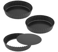 HAKZEON 3 Pack 8.5 Inch 22cm Non-Stick Quiche Tart Pan with Loose Bottom, Removable Quiche Dish Fluted Flan Tin for Baking Quiches, Pies, Flans, Cheese