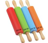 HAKZEON 4 Pack 15 Inch Large Rolling Pins, Silicone Rolling Pin with Wooden Handle, Non-Stick Rolling Pin for Pastry, Dough and Pizza (Orange, Red, Blue, Green)
